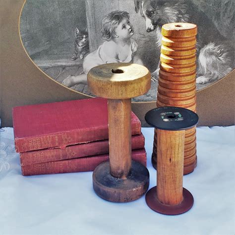 Vintage Wood Spools Set Of 3 Textiles Silk Spool Metal And Etsy Craft