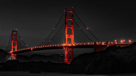Red And Black Bridge Connection View Golden Gate Bridge Dark