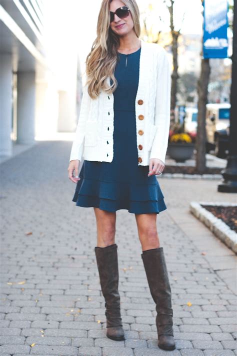 How To Tie A Blanket Scarf Fall Dress With Knee High Boots And