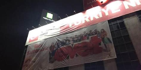 Vector + high quality images (.png). AKP banner calling for 'yes' in referendum hung on facade ...