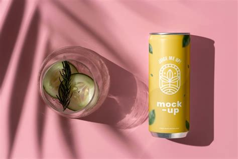 Premium Psd Glass Can Mockup Design With Ingredients