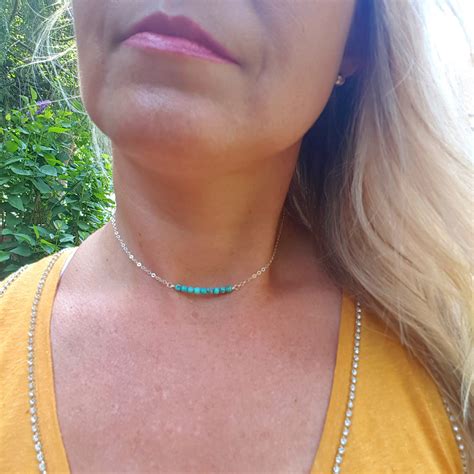 Sterling Silver Tiny Turquoise Choker Necklace 4mm Blue Turquoise