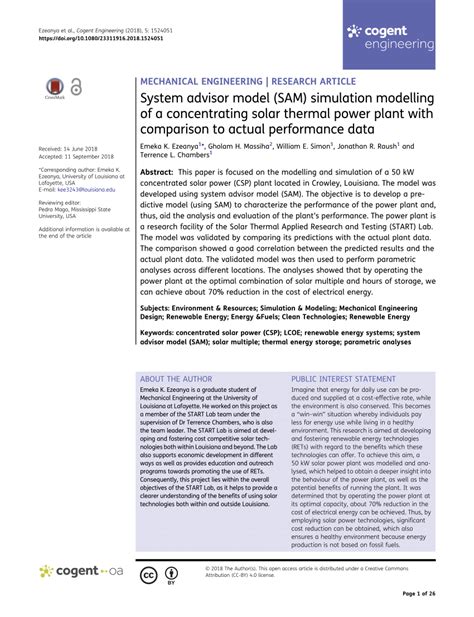 Pdf System Advisor Model Sam Simulation Modelling Of A
