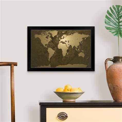 World Map Gold Black Framed Wall Art Print Map Home Decor Ebay