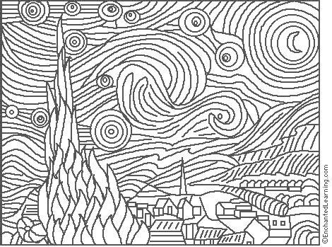 Many believe that starry night is a reflection of van goghs torment at this time. Van Gogh: Starry Night Coloring Page - EnchantedLearning.com