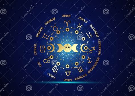Gold Wheel Of The Zodiac Signs And Triple Moon Pagan Wiccan Goddess