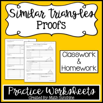 Similar triangles are the same general shape as each and differ only in size. Similar Triangles Proofs Practice Worksheets (Classwork and Homework)