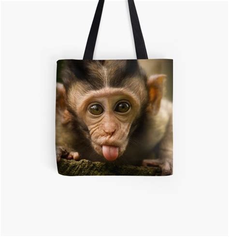 Rude Monkey Sticking Out Tongue Tote Bag By Liefranky Redbubble