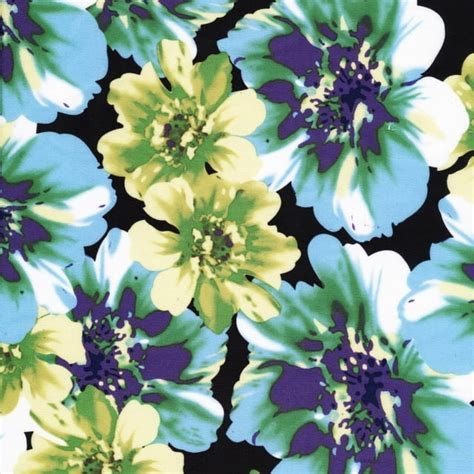 Shason Textile 3 Yards Cut Poly Knit Big Floral Print Teal Floral