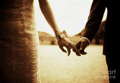 Bride And Groom Holding Hands In Sepia Analog Mm Black And White