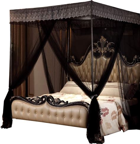 Nattey 4 Corners Post Canopy Bed Curtain For Girls And Adults 4 Openings Bed Canopies Bedroom