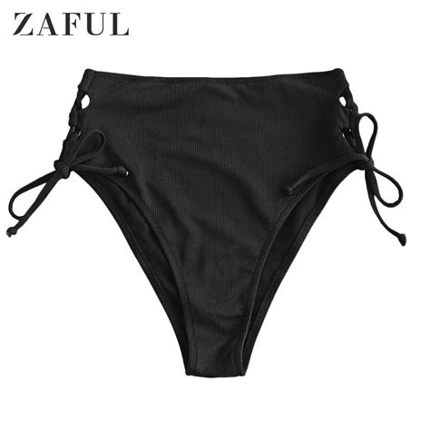 zaful ribbed lace up high waisted bikini bottom swim briefs bikini briefs high waisted bottom