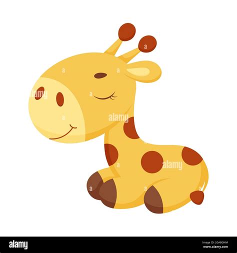 Cute Little Sleeping Giraffe Funny Cartoon Character For Print