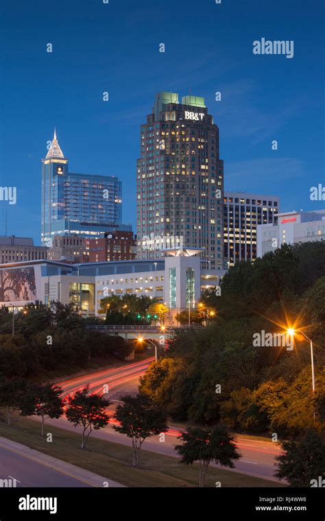 Usa North Carolina Raleigh City Skyline Dusk Stock Photo Alamy