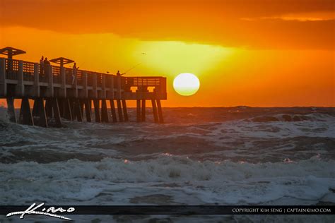 Jacksonville Beach Glowing Sun Over The Ocean Royal Stock Photo