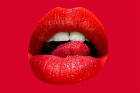 Premium Photo Female Mouth Isolated With Red Lipstick And Tongue
