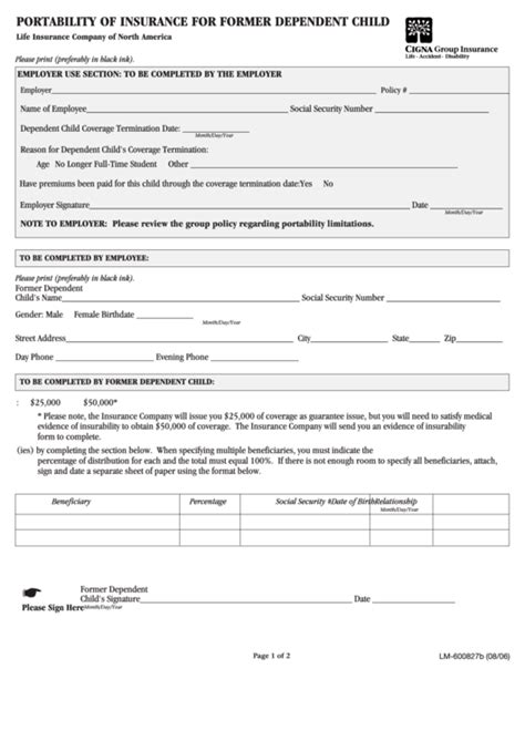 Maybe you would like to learn more about one of these? Fillable Portability Of Insurance Form For Former Dependent Child printable pdf download