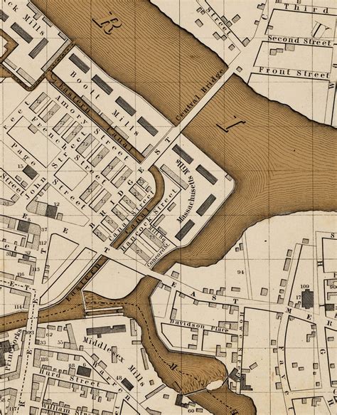 Old Map Of Lowell Massachusetts 1841 Vintage Map Of Lowell Vintage