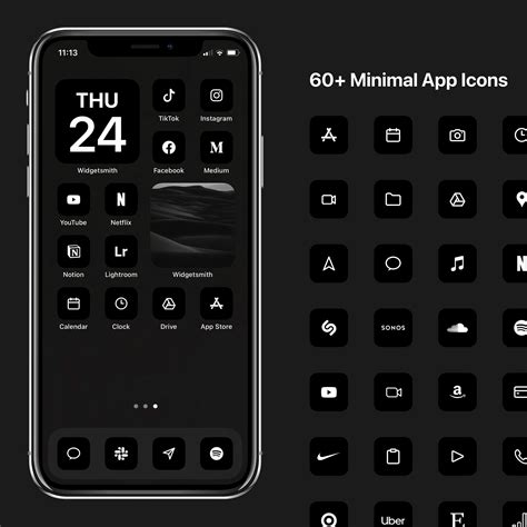 Ios 15 Minimal Icons Black Minimalist Icon Pack Iphone Etsy