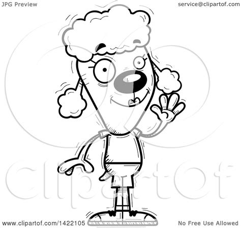 Clipart Of A Cartoon Black And White Lineart Doodled Female Poodle