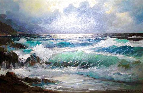 Untitled Seascape Oil On Canvas 24x36 By Alex Dzigurski