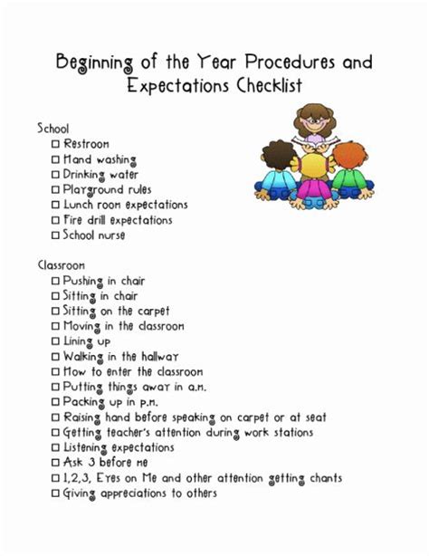 Beginning Of The Year Procedures And Expectations Checklist Mrs