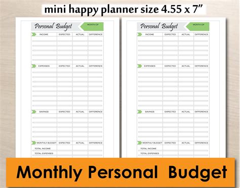 Mini Happy Planner Budget Printable Monthly Personal Budget Happy