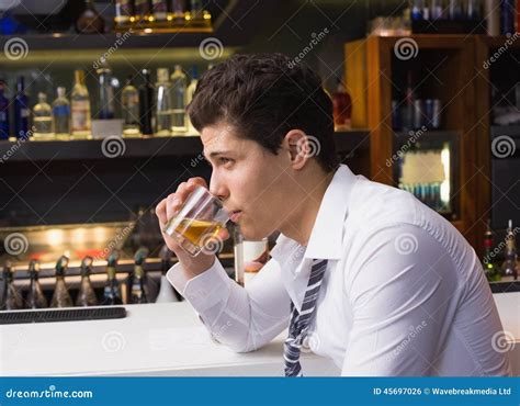 Young Man Drinking Whiskey Neat Stock Photo Image Of Alcohol
