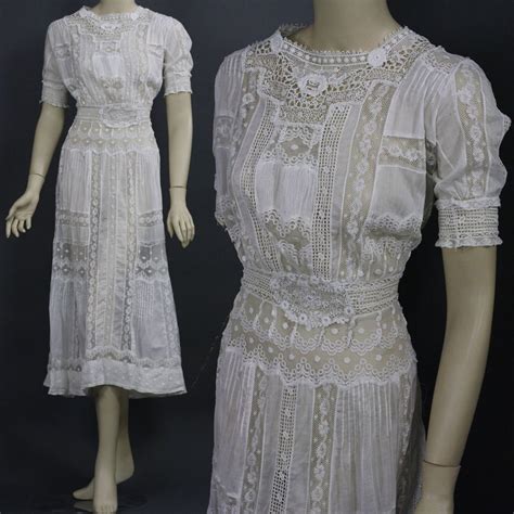 Antique Victorian Edwardian Tea Dress Gown Fancy Lace Bridal Wedding