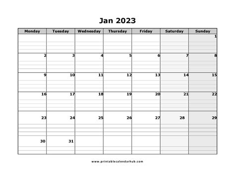 Printable Calendar January 2023 Templates Pdf Printable Calendar Hub