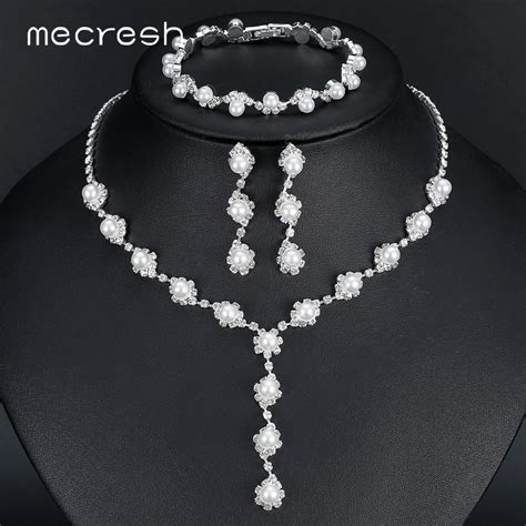 Buy Mecresh Simulated Pearl Bride Wedding Jewelry Sets Simple Crystal Necklace