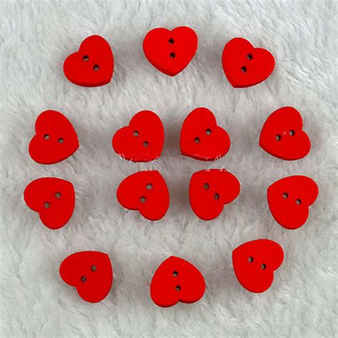 100pcs Wholesale Red Heart Wood Buttons Sewing Scrapbooking Cardmaking