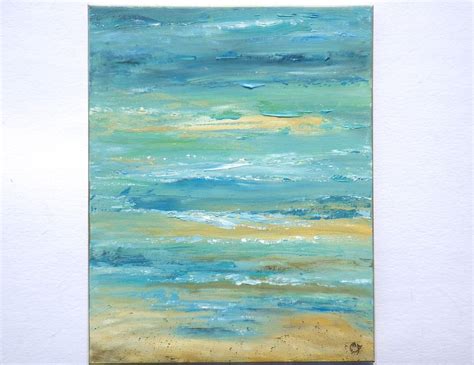Abstract Beach Painting In Aqua Blue Tones Original Vertical
