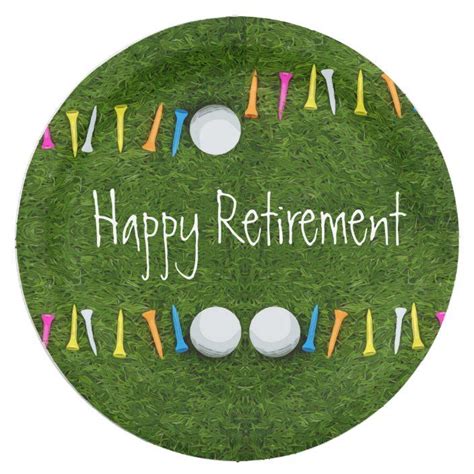 Golf Ball With Tee On Green Happy Retirement Paper Plates Zazzle