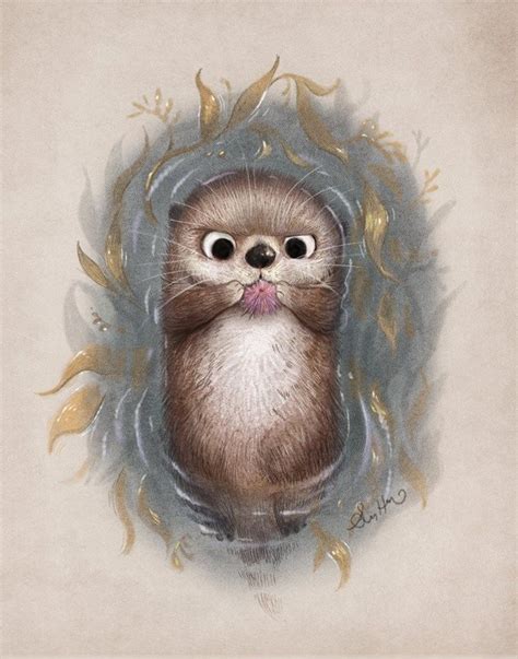A Very Intent Little Otter Animal Drawings Animal Art