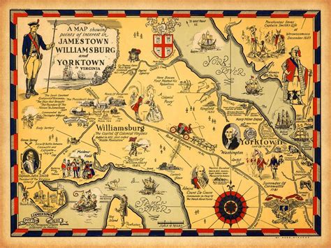 Virginia 16071930 Williamsburg Jamestown Yorktown Historical Map