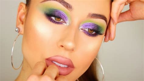 Colorful Makeup Tutorial Ft Green And Purple Youtube