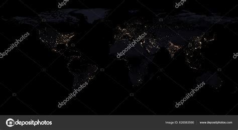 World Map Night City Lights Planet Earth Continents Night Cities Stock