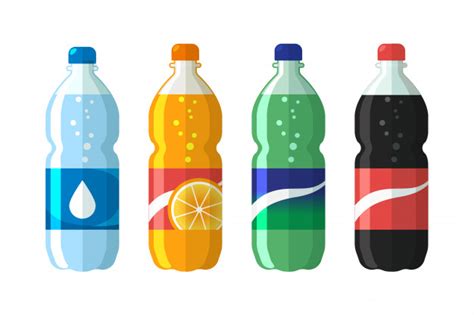 Set de objetos vectoriales de comida rápida. Conjunto de botella de plástico de agua y refresco dulce ...
