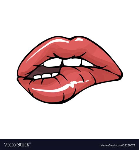 Sexy Lips Teeth Biting Facial Expression Vector Image