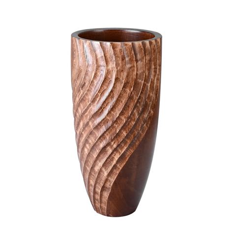 Villacera Handmade 12 Tall Round Brown Mango Wood Vase Decorative