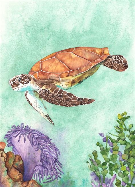 Sea Turtle Painting Sea Turtle Art Watercolor Painting Print Of Green