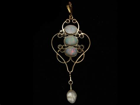 Edwardian Gold Opal Pearl And Rose Diamond Pendant 528h The Antique