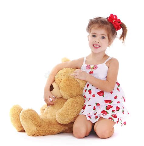 Cute Little Girl With A Teddy Bear Stock Image Image Of Healthy Home