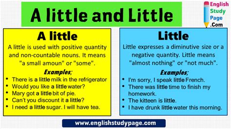 Uses A Little And Little In English Definition And Example Sentences