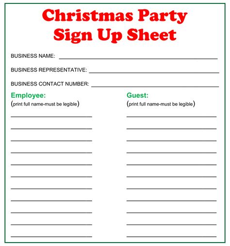 Free Printable Christmas Sign Up Sheet