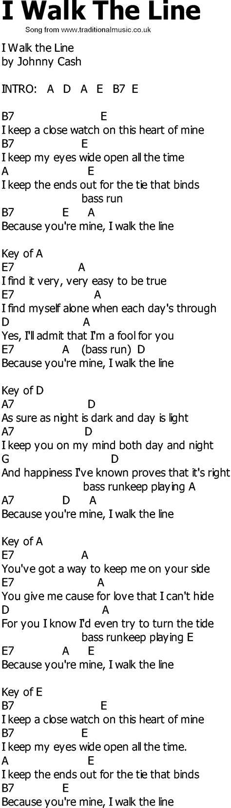 Old Country Song Lyrics With Chords I Walk The Line Guitarchords Playpiano Song Lyrics And
