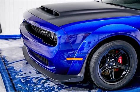 Dodge Challenger Srt Demon Painted In Indigo Blue W A Satin Black Hood