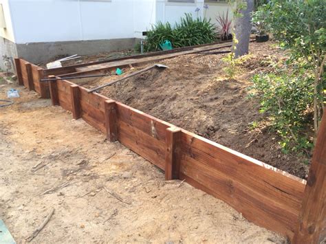Diy Timber Retaining Wall In The Making Treated Pine Lengths With A