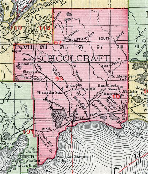 Schoolcraft County Michigan 1911 Map Rand Mcnally Manistique